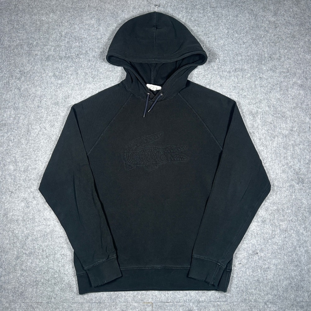 Lacoste pullover Hoodie Mens Small Black Relaxed Fit big Logo Sweatshirt